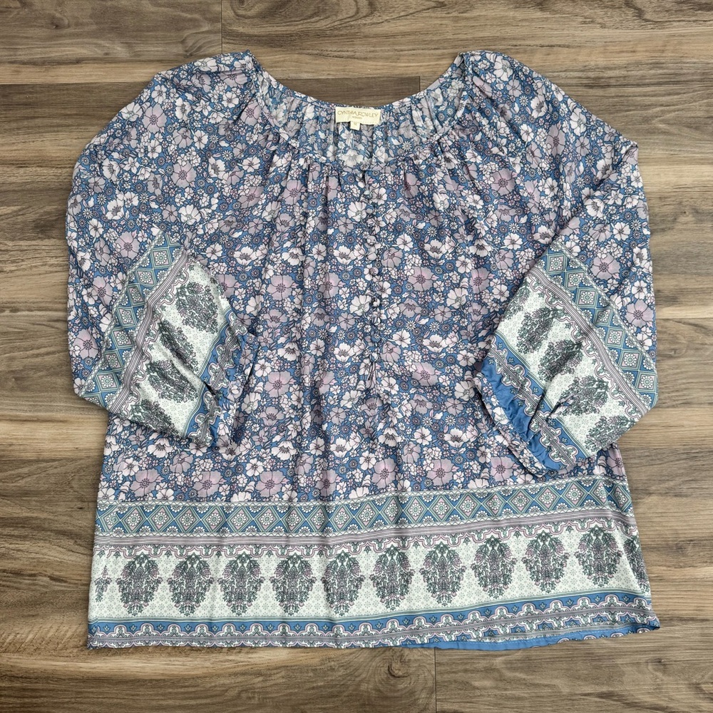 Cynthia Rowley | 3/4 Sleeve Boho Floral Blouse